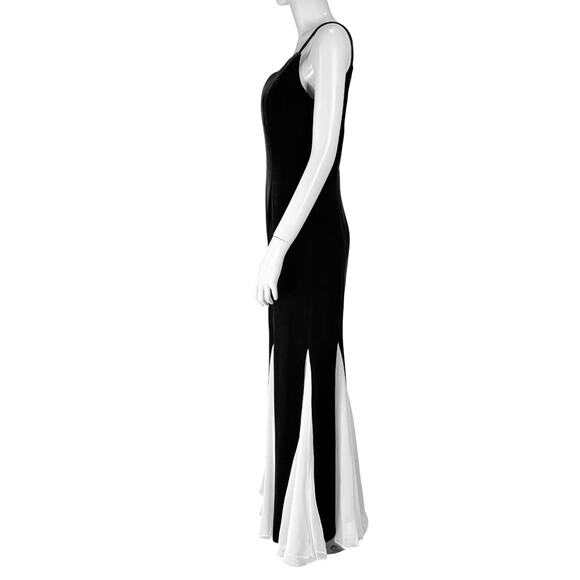 Vintage 90s Black & White Velvet Chiffon Vampy Goth Cruella Y2K Formal Gown | 8 - Picture 2 of 8
